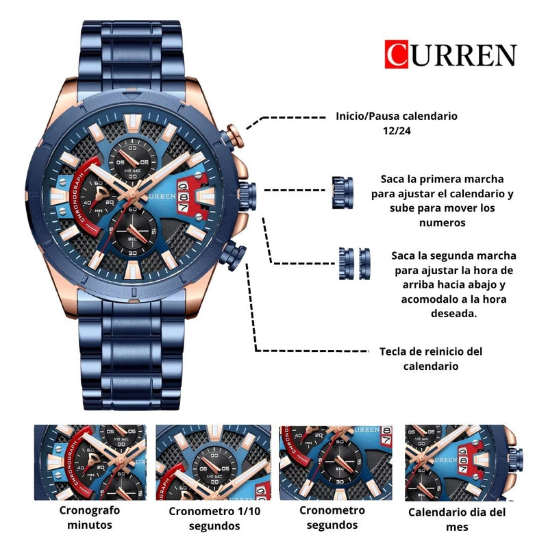 Reloj CURREN Cronografo 8401 Para Hombre Azul