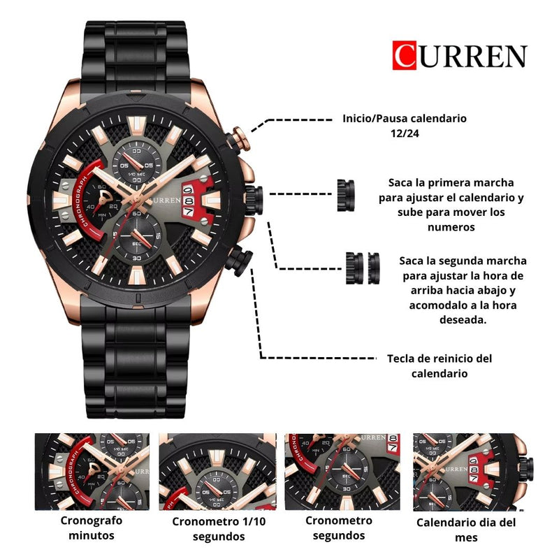 Reloj CURREN Cronografo 8401 Para Hombre - Negro