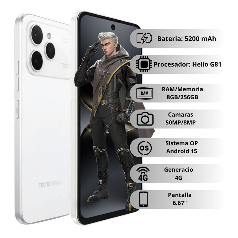 Celular Tecno Spark 40 256GB/8GB - Blanco