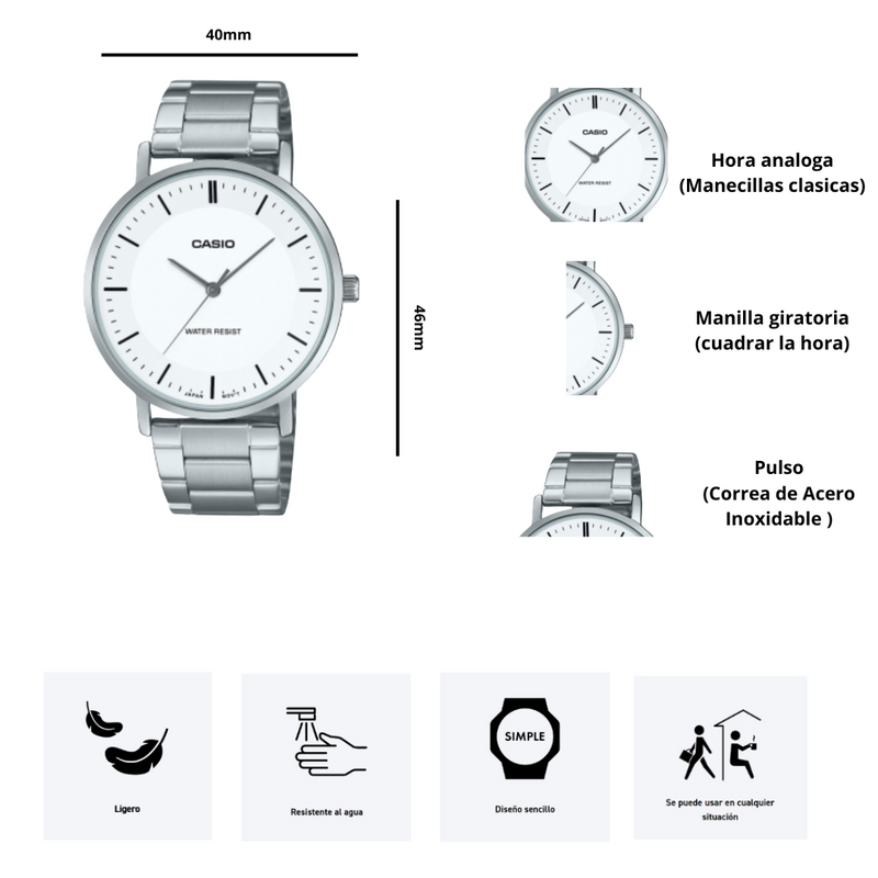 Reloj Casio MTP-VT04D-7E Diseño Elegante