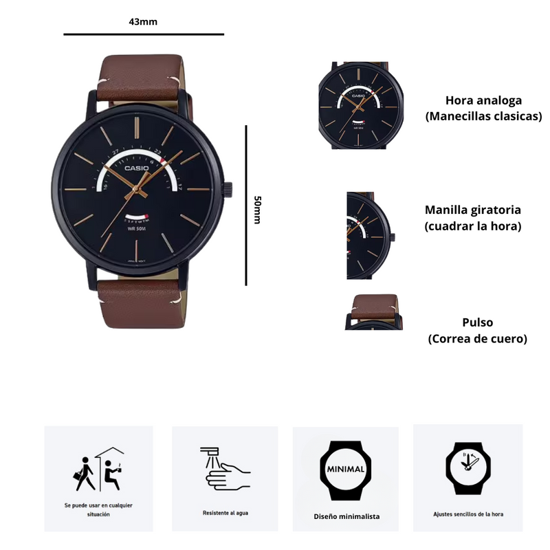 Reloj Casio MTP-B105BL-1A Diseño Vintage
