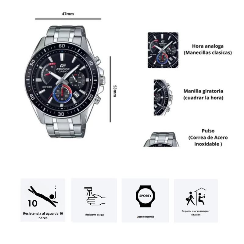 Reloj Casio Edifice EFR-552D-1A3V Diseño Deportivo