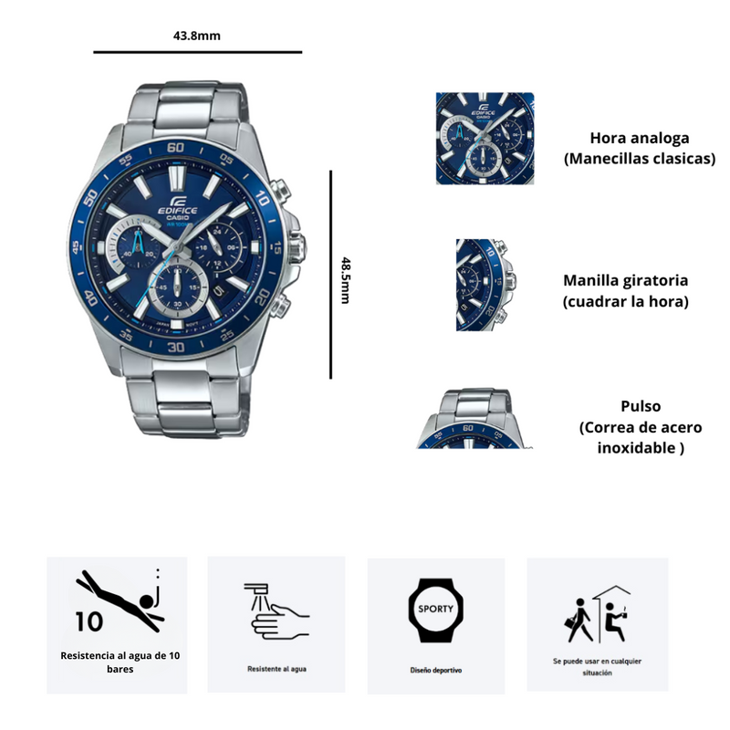 Reloj Casio Edifice EFV-570D-2AV Diseño Deportivo
