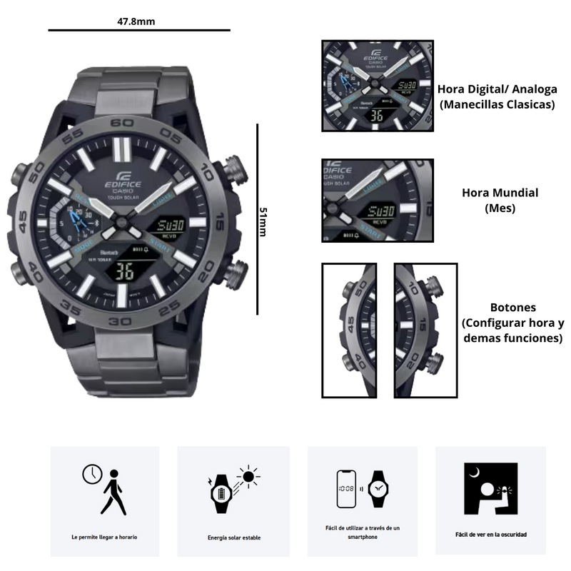 Reloj Casio ECB-2000DC-1A Cronografo Diseño Deportivo