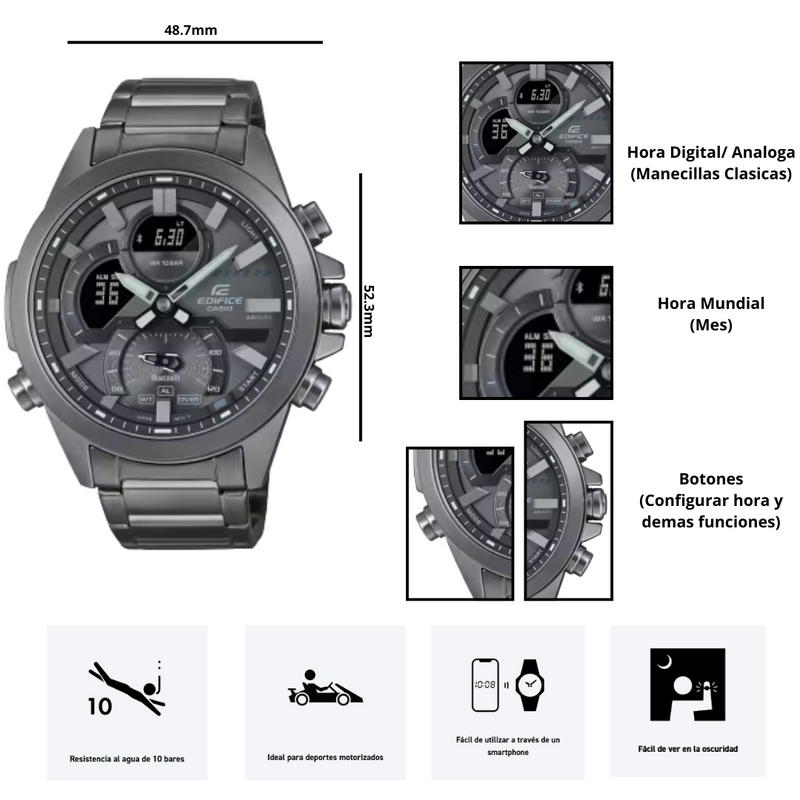 Reloj Casio Edifice ECB-30DC-1B Cronografo Diseño Deportivo