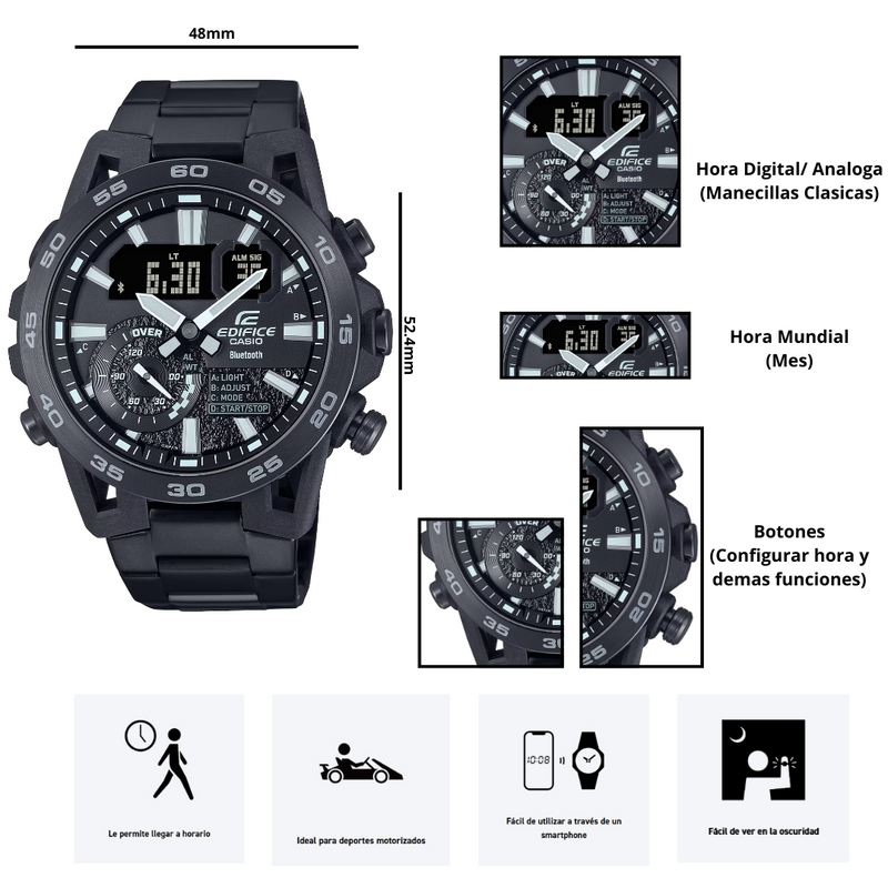 Reloj Casio Edifice ECB-40BK-1A Cronografo Diseño Deportivo
