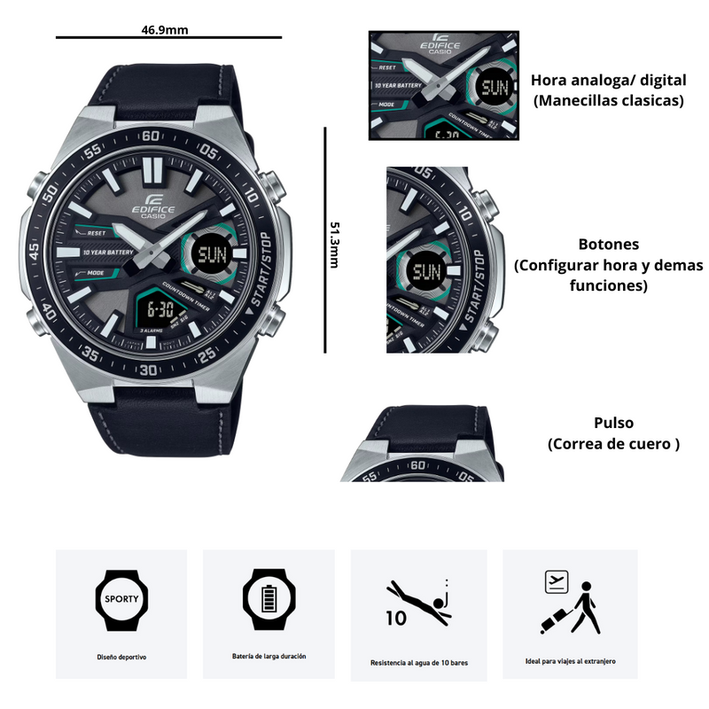 Reloj Casio Edifice EFV-C110L-1AV Cronógrafo Diseño Deportivo