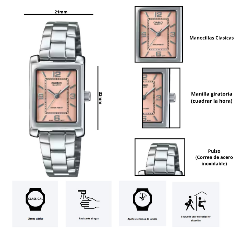Reloj Casio Modelo LTP-1234DD-4A Diseño Elgante