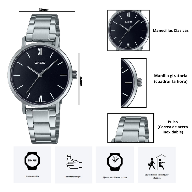 Reloj Casio  LTP-VT02D-1A Diseño Elegante