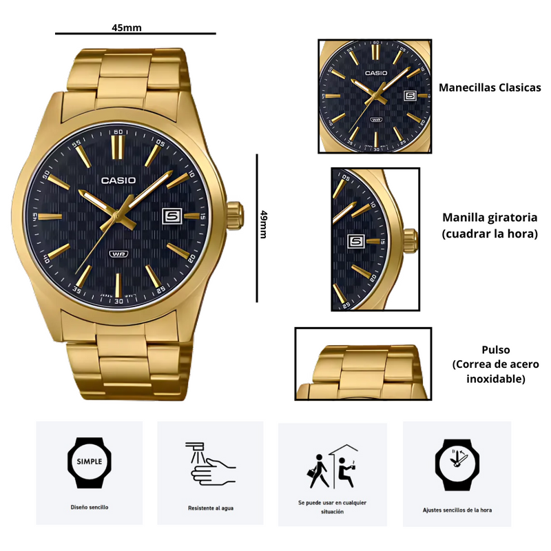 Reloj Casio MTP-VD03G-1A Diseño Casual