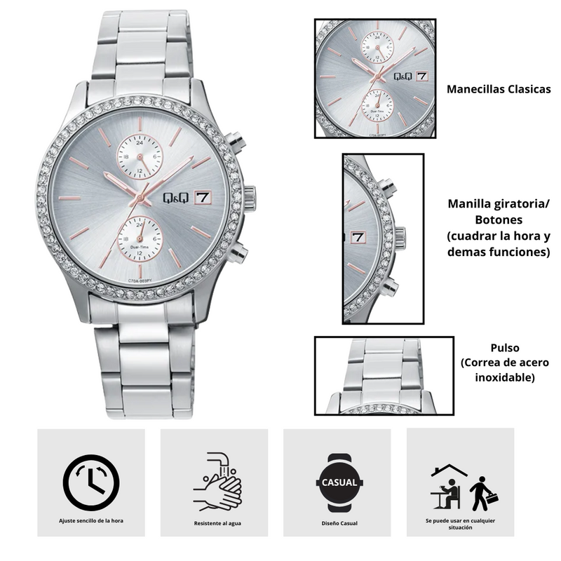 Reloj Q&Q C70A-003PY Diseño Elegante
