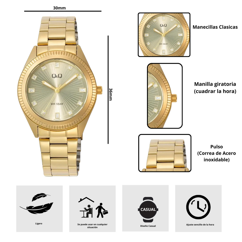 Reloj Q&Q Q01C-003PY Diseño Casual