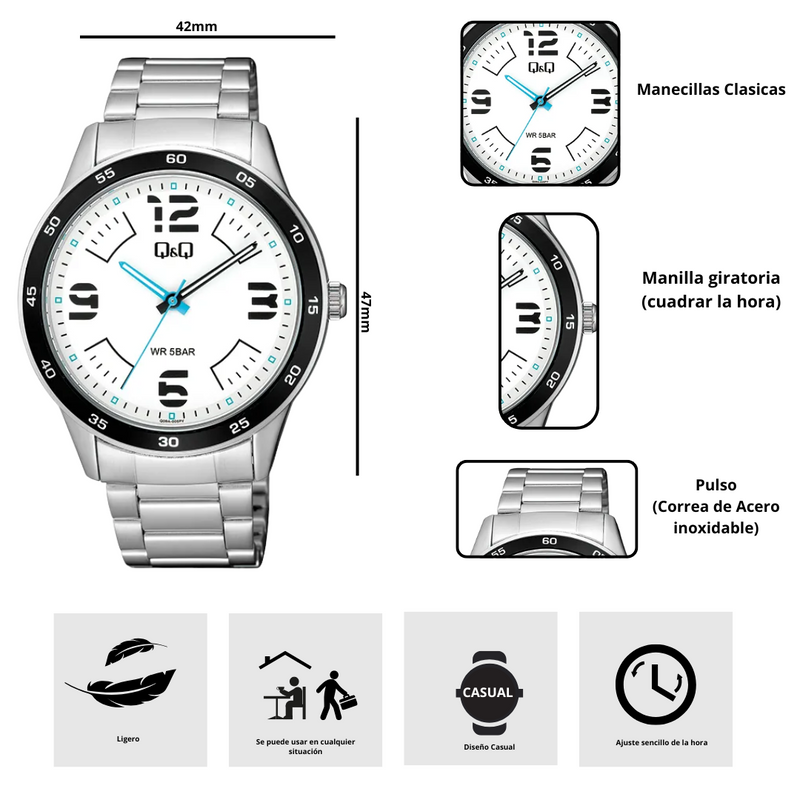 Reloj Q&Q Q09A-005PY Diseño Casual