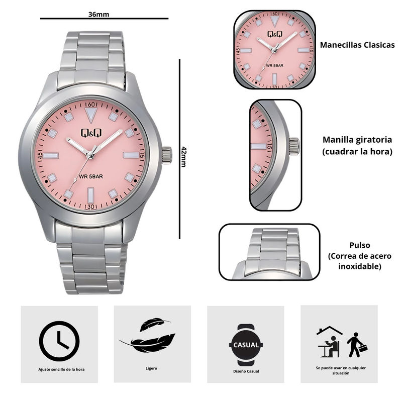Reloj Q&Q Q35B-006PY Diseño Casual