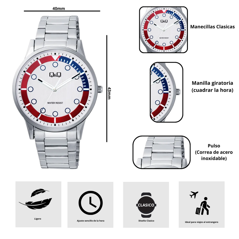 Reloj Q&Q Q50B-001PY Diseño Clasico