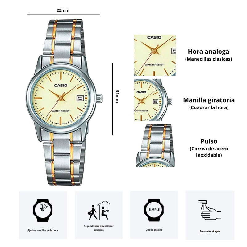 Reloj Casio Referencia LTP-V002SG-9A Diseño Elegante