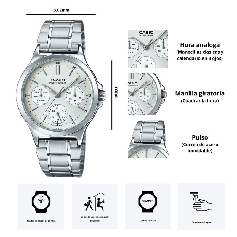 Reloj Casio Referencia LTP-V300D-7A Diseño Elegante