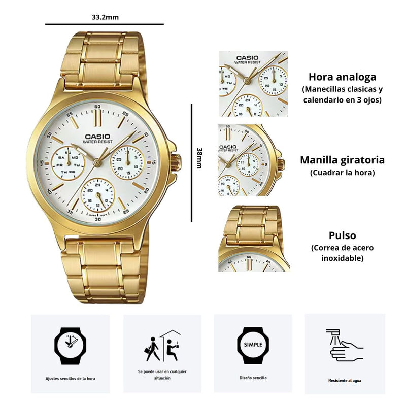 Reloj Casio Modelo LTP-V300G-7A Diseño Elegante