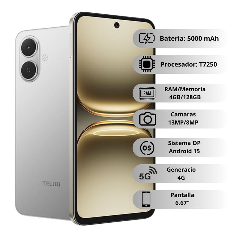 Celular Tecno Spark GO 2 128GB/4GB - Plateado