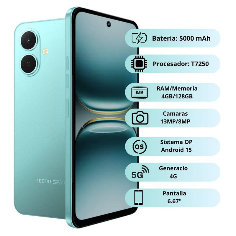 Celular Tecno Spark GO 2 128GB/4GB - Turquesa