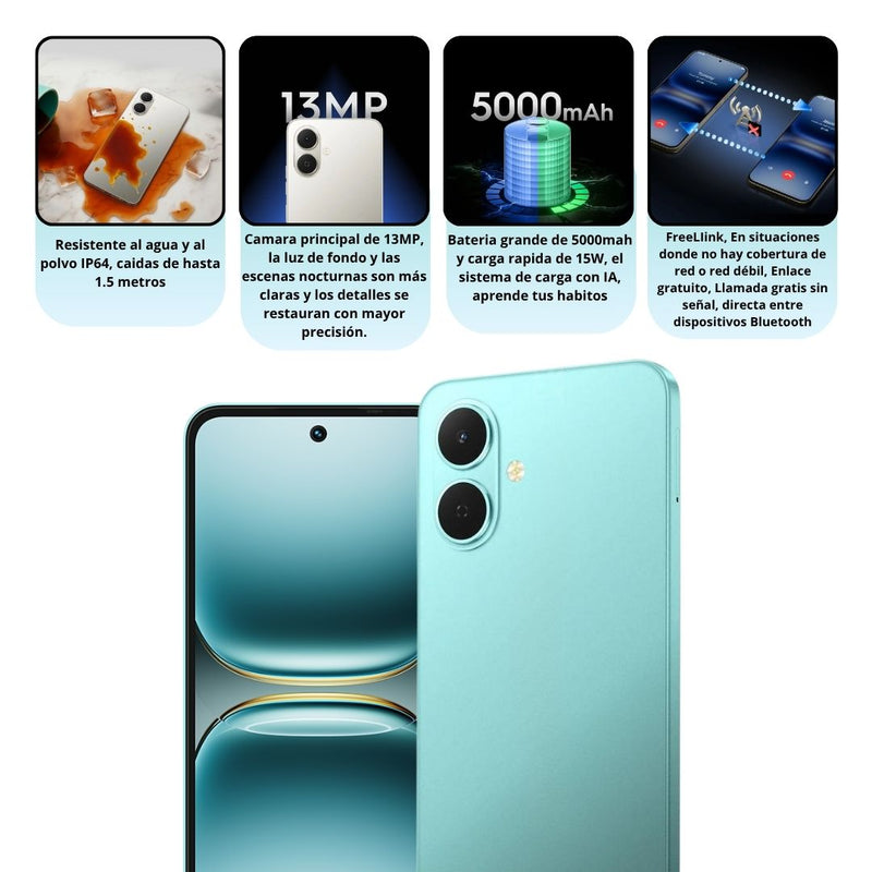 Celular Tecno Spark GO 2 128GB/4GB - Turquesa