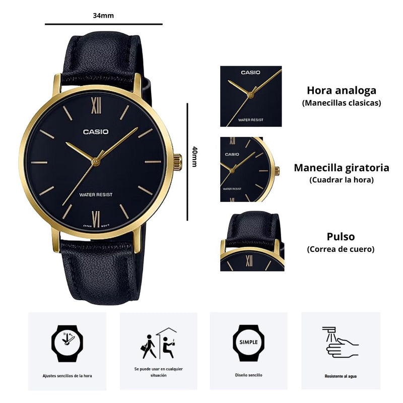 Reloj Casio Modelo LTP-VT01GL-1B Diseño Elegante