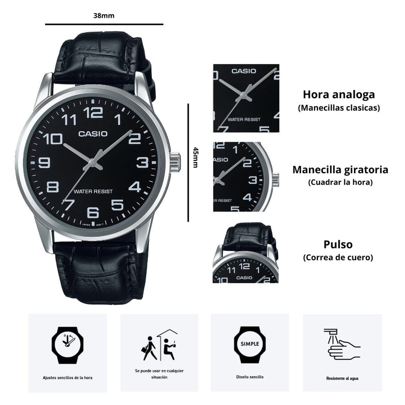 Reloj Casio Modelo MTP-V001L-1B Diseño Elegante