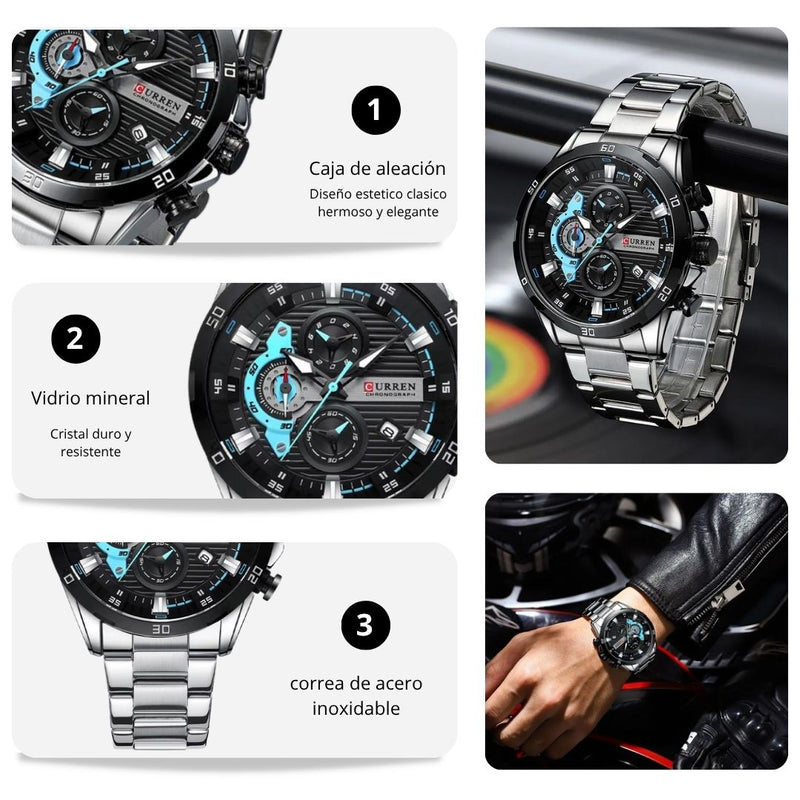 Reloj CURREN Cronografo 8402 Para Hombre - Plateado