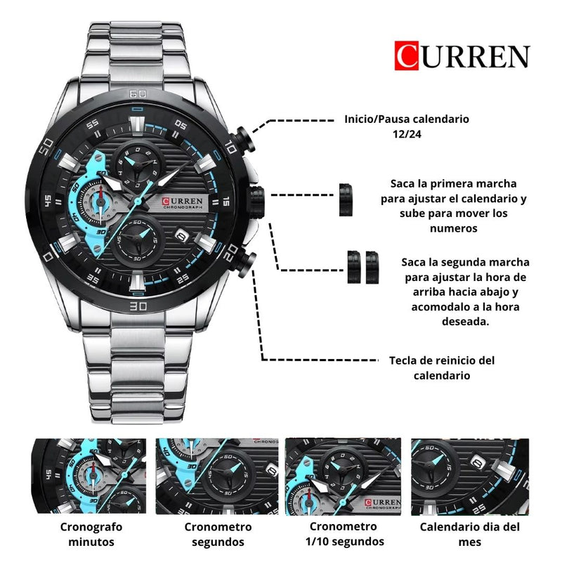 Reloj CURREN Cronografo 8402 Para Hombre - Plateado