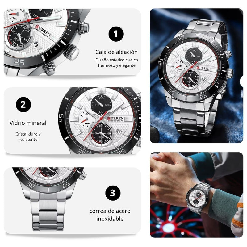 Reloj CURREN Cronografo 8417 Para Hombre - Plateado