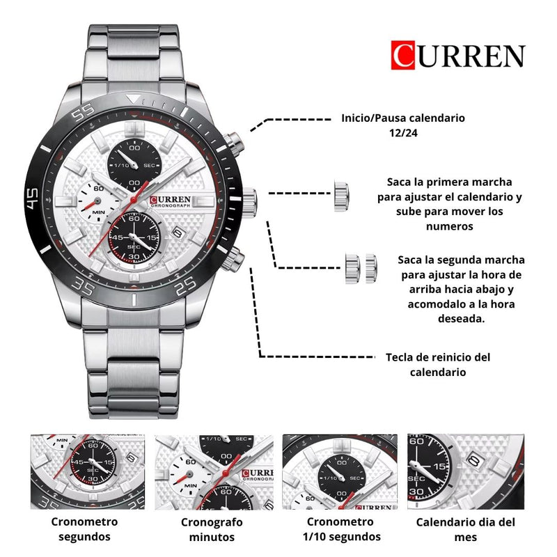 Reloj CURREN Cronografo 8417 Para Hombre - Plateado