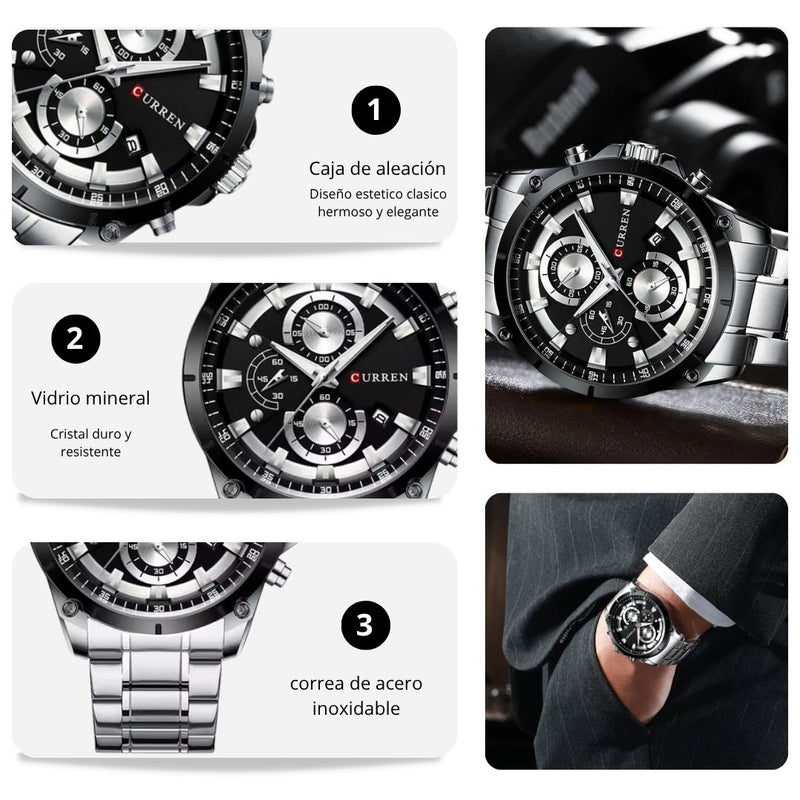 Reloj CURREN 8360 Cronógrafo Para Hombre - Plateado