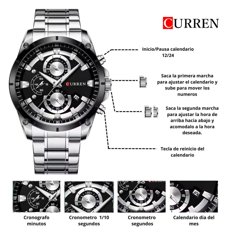 Reloj CURREN 8360 Cronógrafo Para Hombre - Plateado