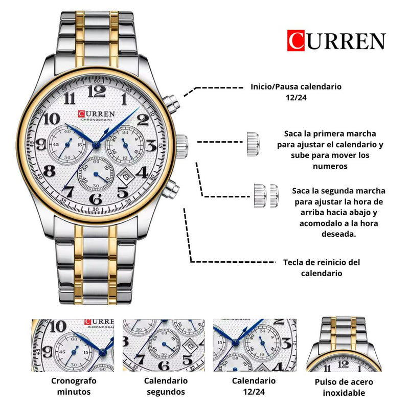Reloj CURREN Cronografo 8466 Para Hombre - Blanco Bicolor