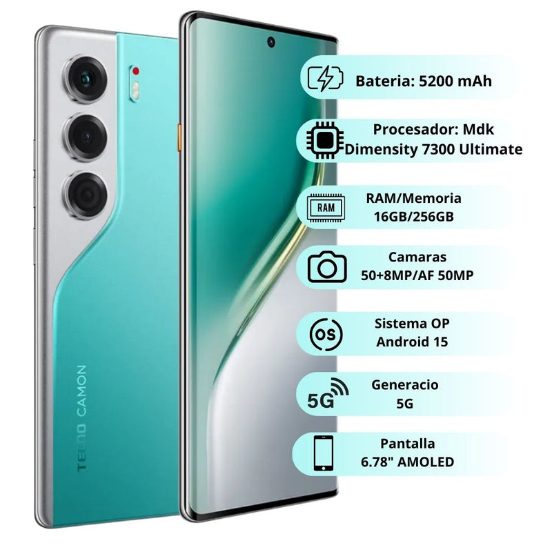 Celular TECNO CAMON 40 Pro 5G 256GB/8GB RAM - Verde