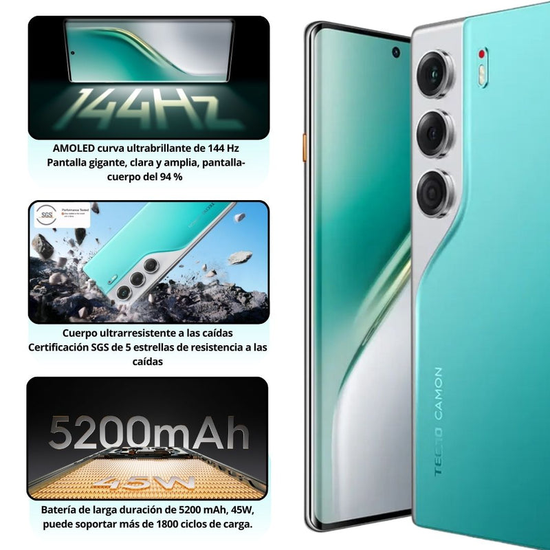 Celular TECNO CAMON 40 Pro 5G 256GB/8GB RAM - Verde