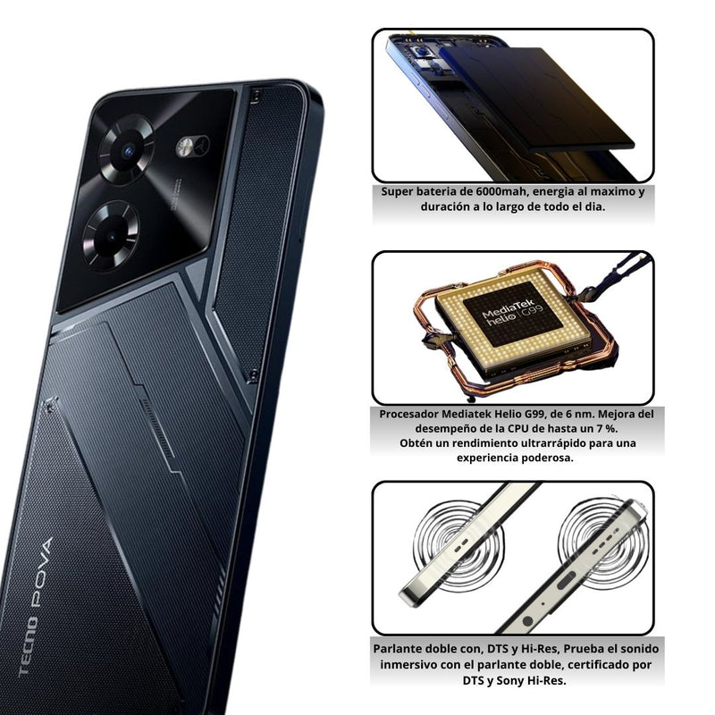 Celular Tecno POVA 5 Gamer 256GB/8GB RAM - Negro