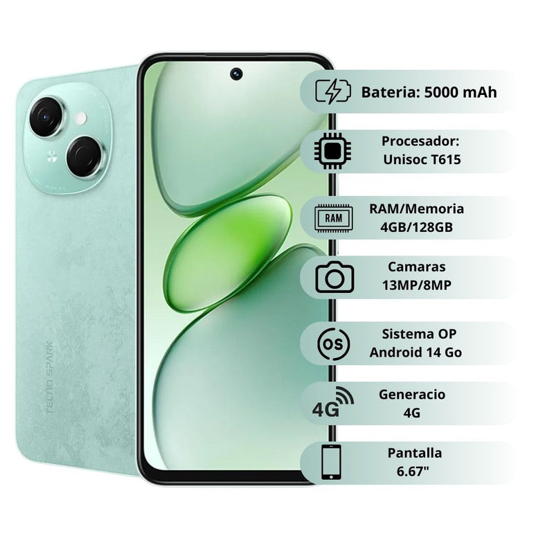 TECNO SPARK Go 1 De 128GB/4GB Ram - Verde