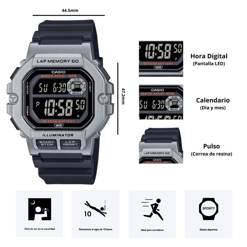 Reloj Casio Modelo WS-1400H-1B Diseño Deportivo