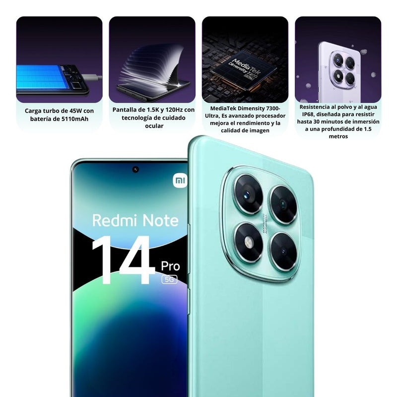Celular Xiaomi Note 14 Pro 5G 256GB/8GB RAM - Verde