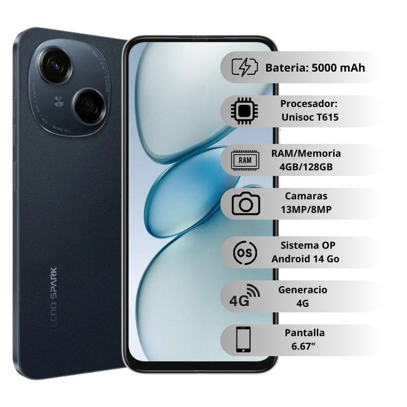 TECNO SPARK Go 1 De 128GB/4GB Ram - Negro