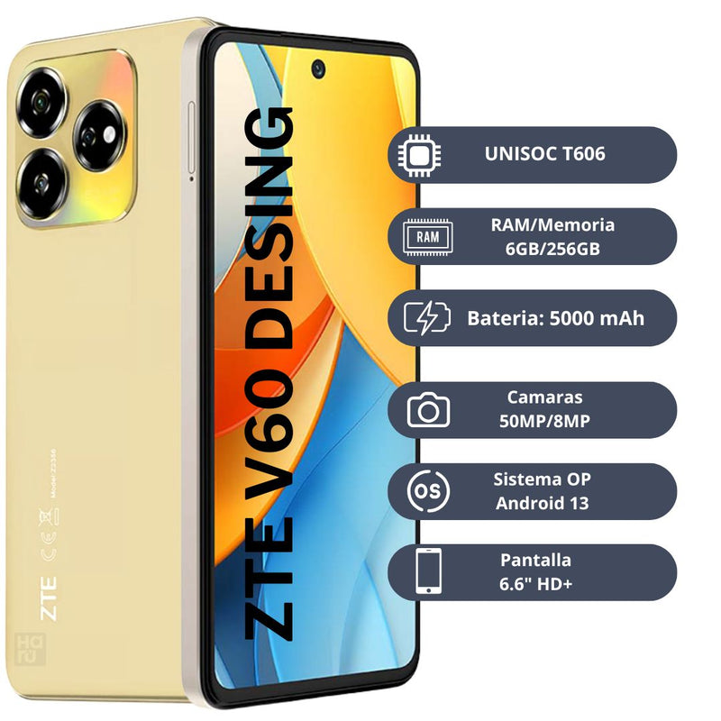 Celular ZTE V60 Desing 256GB/6GB - Dorado