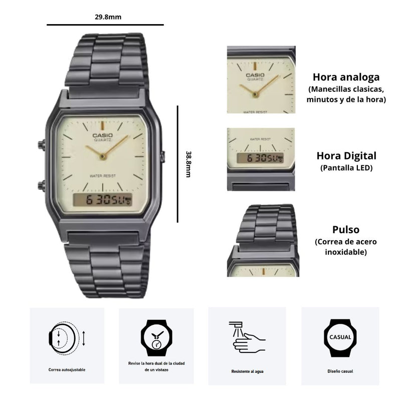 Reloj Casio Referencia AQ-230GG-9A Diseño Vintage