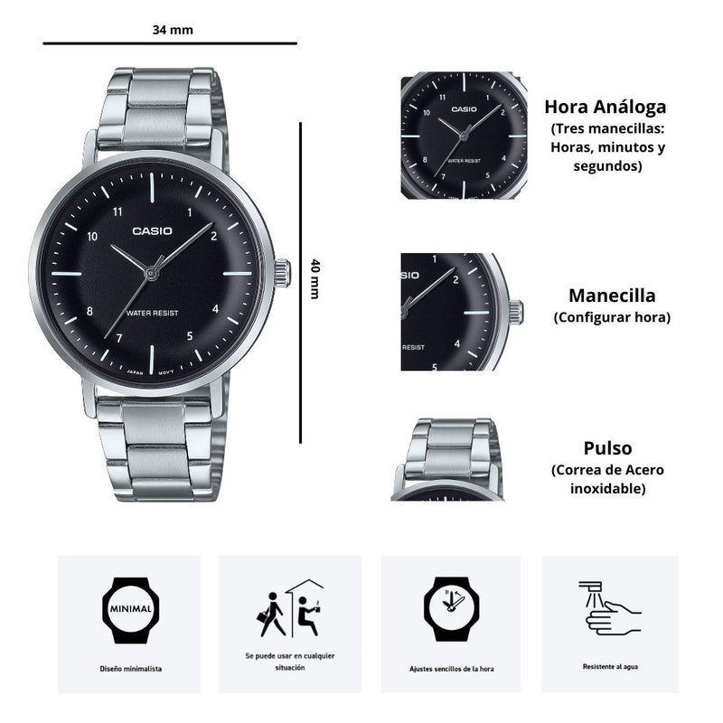 Reloj Casio LTP-VT03D-1B Diseño Elegante