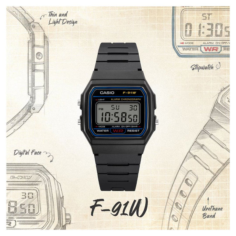 Reloj Casio F-91W-1D Diseño Clásico