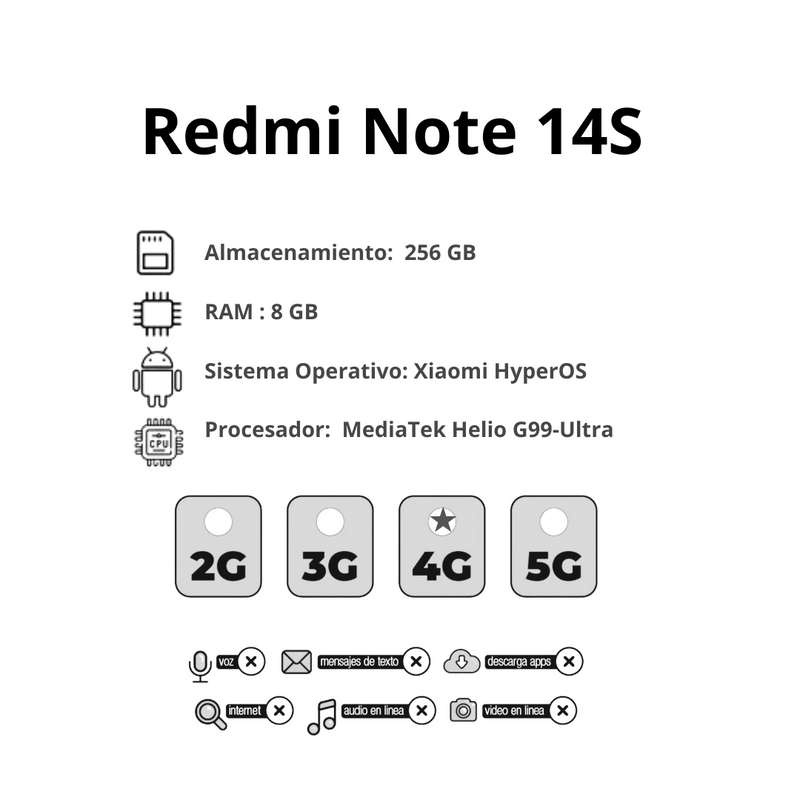 Celular Xiaomi Redmi Note 14S 256GB/8GB RAM - Negro