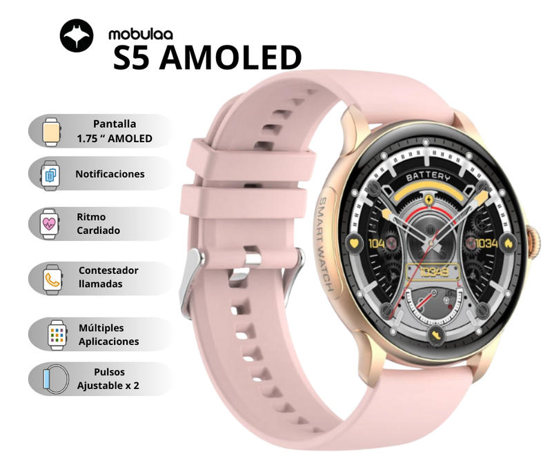 Reloj Inteligente S5 Pantalla AMOLED - Dorado
