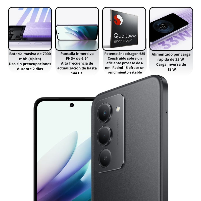 Celular Xiaomi Redmi 15 4G 256GB/8GB RAM - Negro