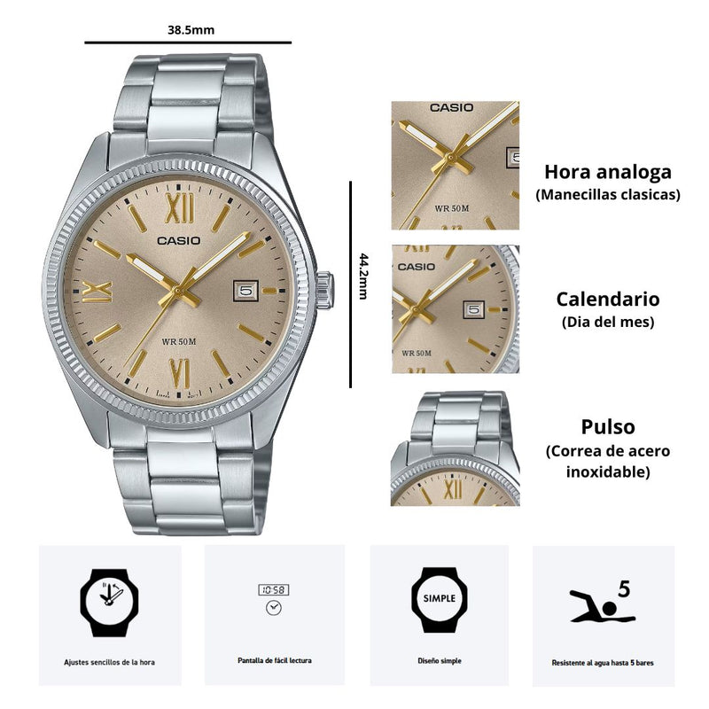 Reloj Casio MTP-1302DD-9A Diseño Elegante