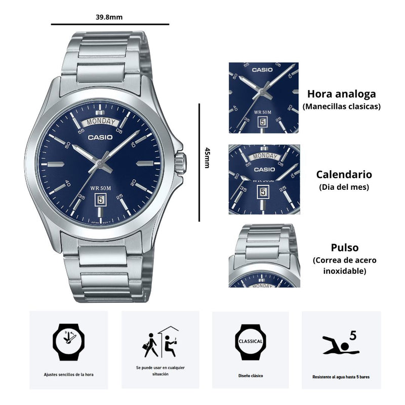 Reloj Casio Referencia MTP-1370D-2A2 Diseño Elegante
